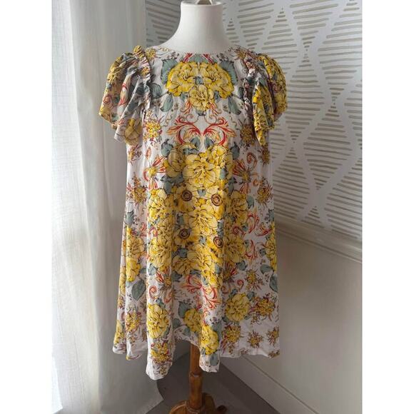 Free People Women’s Small Yellow Floral Yara Printed Mini Dress - Picture 2 of 6